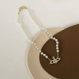 ยุโรปอเมริกันดาวเสาร ์ เพชรจี ้ สร ้ อยคอมุกหญิงแฟชั ่ น All-Match High-End Clavicle สร ้ อยคอ