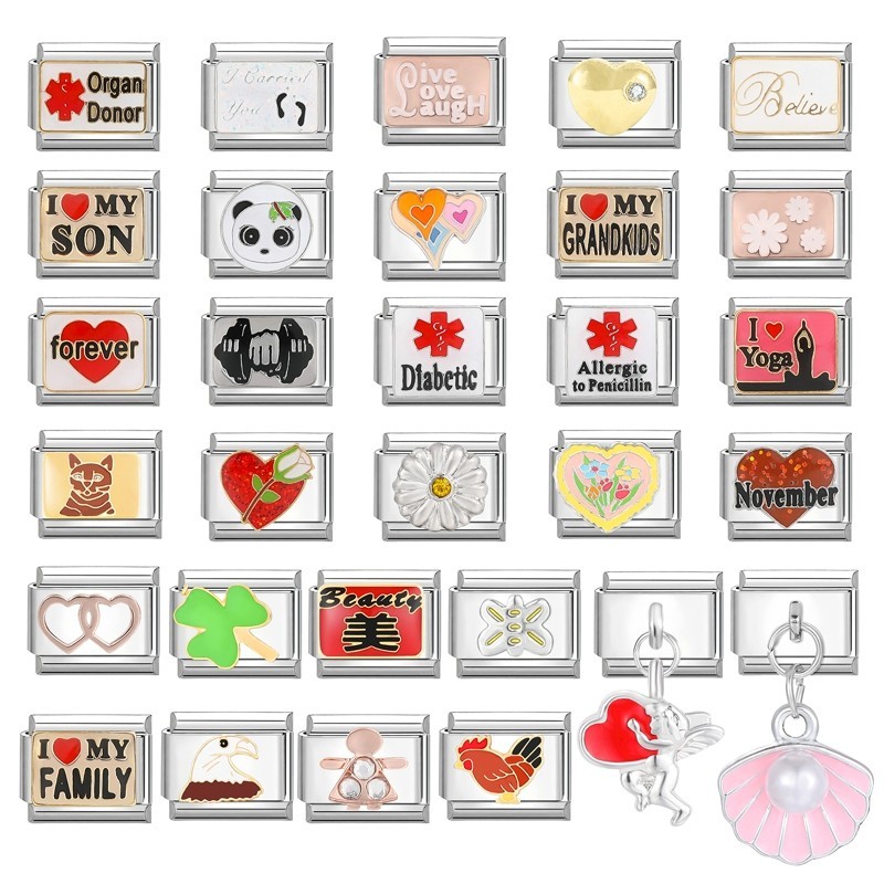 Love Charm Fit อิตาเลี่ยน Links 9 มม.สร้อยข้อมือสแตนเลสทําเครื่องประดับ Diy เครื่องประดับแฟชั่นอุปกรณ์เสริม Retro บุคลิกภาพโมดูลสร้อยข้อมืออุปกรณ์เสริม