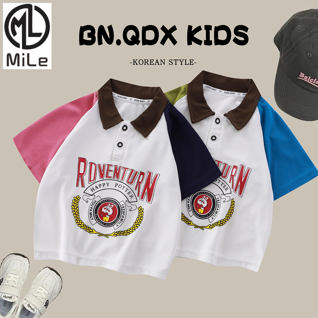 [ML] 80-160 ซม.เสื้อยืดเด็กฤดูร้อนสไตล์ใหม่ชายหญิงฤดูร้อนเสื้ออินเทรนด์เด็กเกาหลีรุ่น All-Match แฟชั่นแขนสั้น Contrast สี