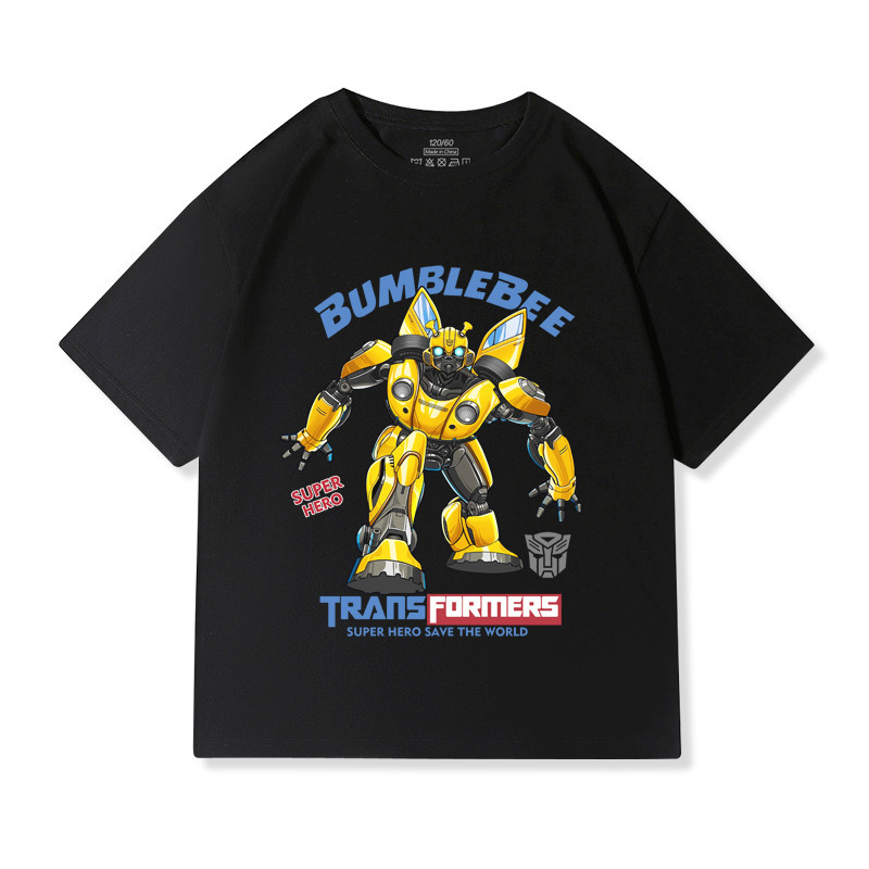 ฤดูร้อน Transformers เสื้อยืดแขนสั้น Bumblebee หุ่นยนต์เด็กเด็กชายหลวมเสื้อผ้าหล่อ