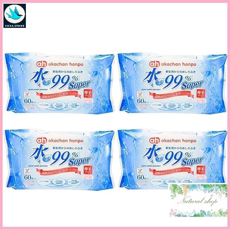 Akachan Honpo Baby Honpo Thick Wipes 99% Water Super 60pcs x 4pcs with free gift, bulk purchase