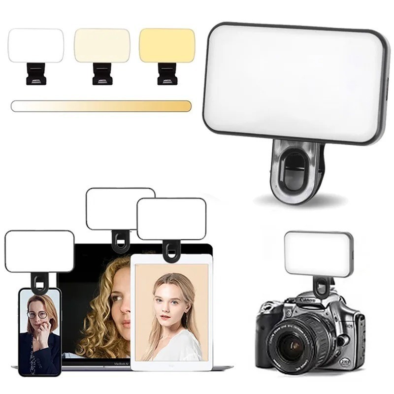 ไฟเซลฟี่ LED แบบพกพาสำหรับ ติดกล้องถ่ายรูป ไลฟ์สด ปรับแสงได้3โหมด แบตเตอร์รี่ชาร์ตไฟ ที่หนีบโทรศัพท์