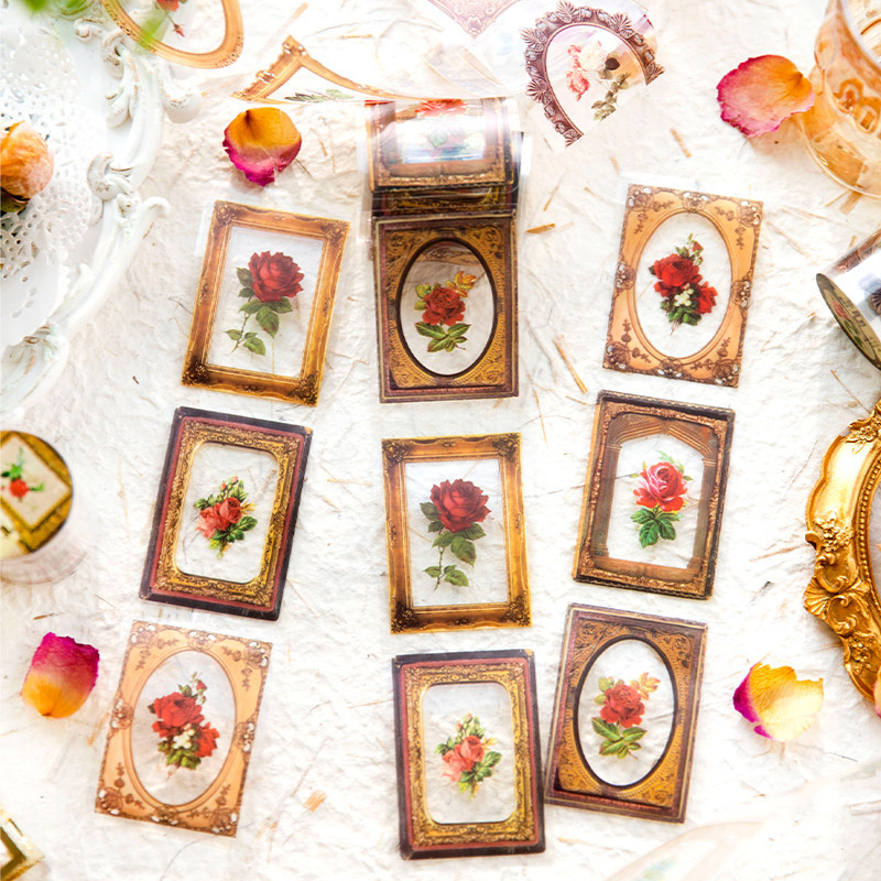 1 ม้วนเทป 2M PET ดอกไม้ Vintage สติกเกอร์บัญชีกรอบซีล Collage อุปกรณ์การเรียนตกแต่งกาวเทป 50 มม.* 2 M