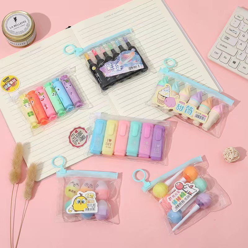 Mini Creative จัดแต ่ งทรงผม Highlighter น ่ ารัก Graffiti ปากกา 6 สี DIY ชุดปากกาสีวาดปากกา Marker ปากกา