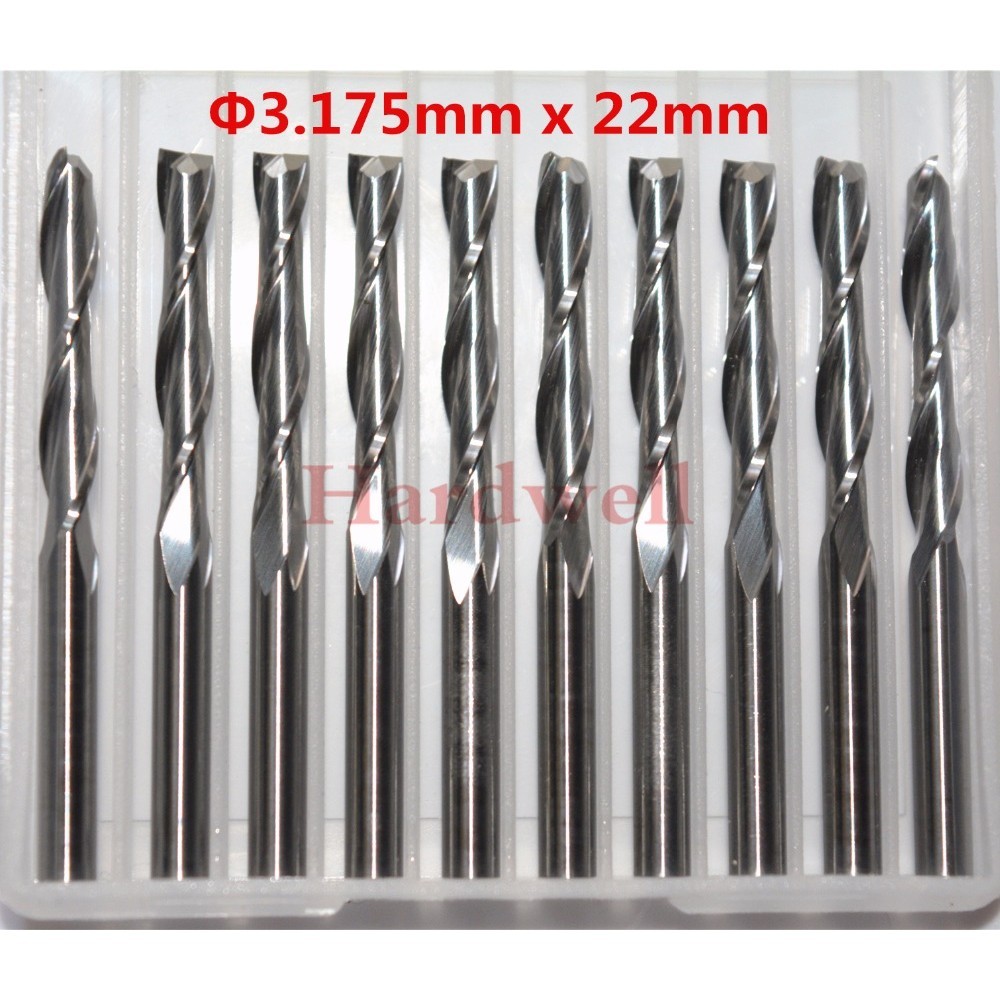 10pcs-3.175mm *22mm,CNC Solid คาร ์ ไบด ์ end mill,woodworking router bit,2 ขลุ ่ ยเกลียว end mill,Cutters สําหรับ wood,milling cu