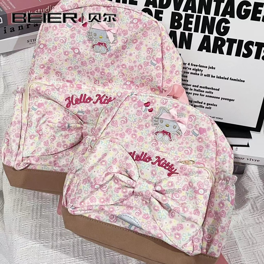 Hello kitty Sweet Cute Girl Heart Backpack ins Small Fresh Floral Backpack Female