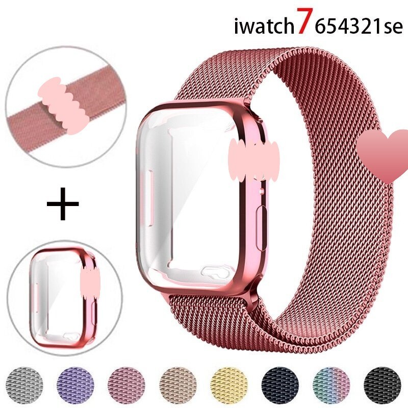 ห่วงแม่เหล็ก + กรณี เหมาะสําหรับ แอปเปิล ดู วงดนตรี 45 มม. 44 มม. 40 มม. 41 มม. 49 มม. 42 มม. 38 มม. เข็มขัดโลหะสร้อยข้อมือ คอร์เรีย ฉันดู ชุด 8 พิเศษ 7 6 5 4 3 2 1 กับ