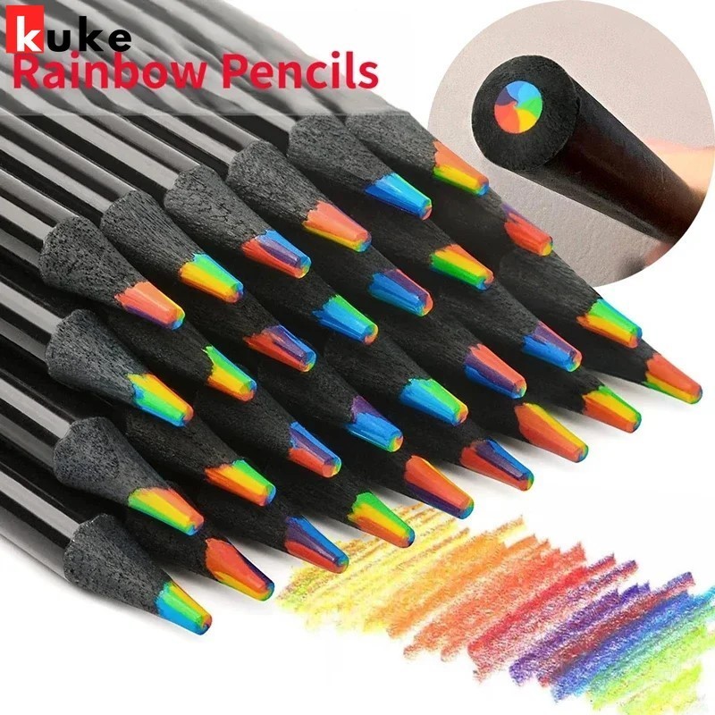 ดินสอสี Rainbow Core 7 สี - ดินสอกราฟฟิตีทาสีนักเรียน - เครื ่ องเขียนการสอนศิลปะโรงเรียน - ดินสอสีแกนวาดภาพ DIY - Blackwood