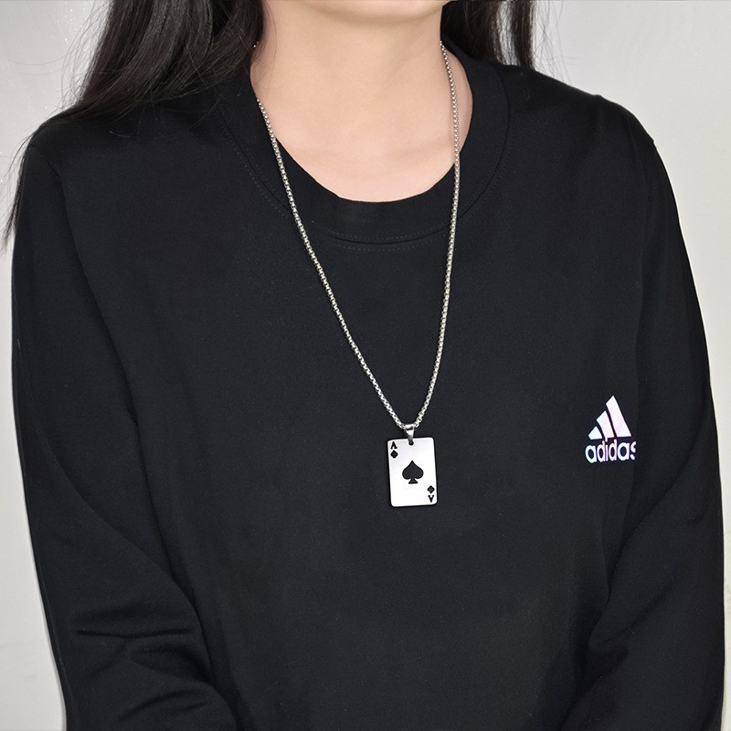 ที่ไม่ซ้ํากัน Poker Hearts Spades A จี้สร้อยคอ, สร้อยคอคู่สแตนเลส, ห่วงโซ่เสื้อกันหนาวสไตล์สตรีท - รูปที่ 6