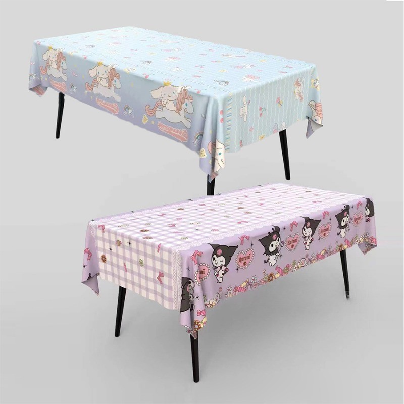 SANRIO 137*183เซนติเมตร ซานริโอ คุโรมิ ผ้าปูโต๊ะแมวพรรคซัพพลายสีชมพูแมวตารางสําหรับตกแต่งงานปาร์ตี้,เด็กการ์ตูนแมวผ้าปูโต๊ะสี่เหลี่ยมผืนผ้าสําหรับเด็กวันเก