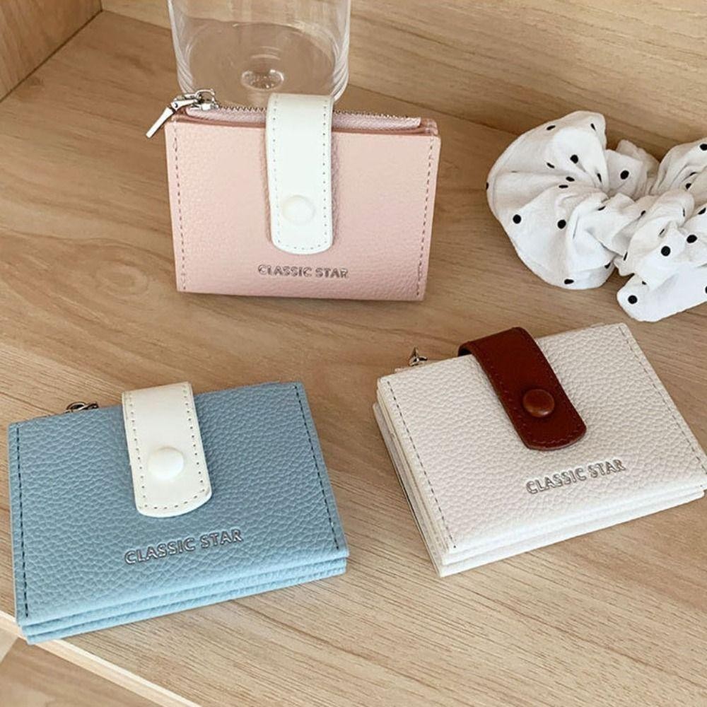 CARAMELO Money Bag, PU Leather Mini Short Wallet, Fashion Large Capacity Candy Color Coin Purse Woman