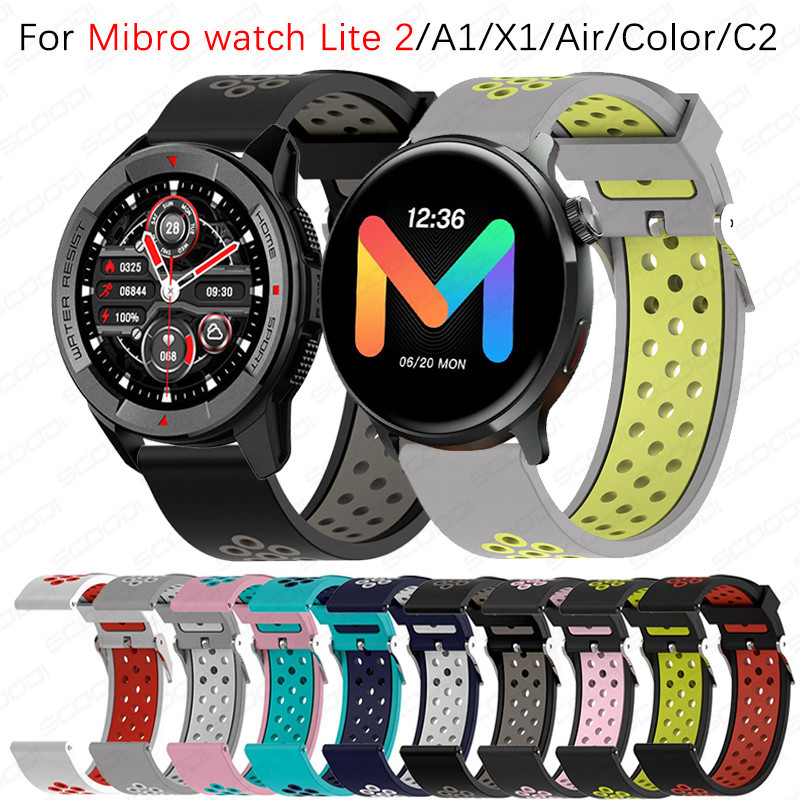 สายนาฬิกาซิลิโคนกีฬาสําหรับ Mibro watch Lite 2 / C3 / A2 / A1 / X1 / Air / สี / C2 สมาร์ทวอทช์สร้อยข้อมือเปลี่ยนสายรัดข้อมือ
