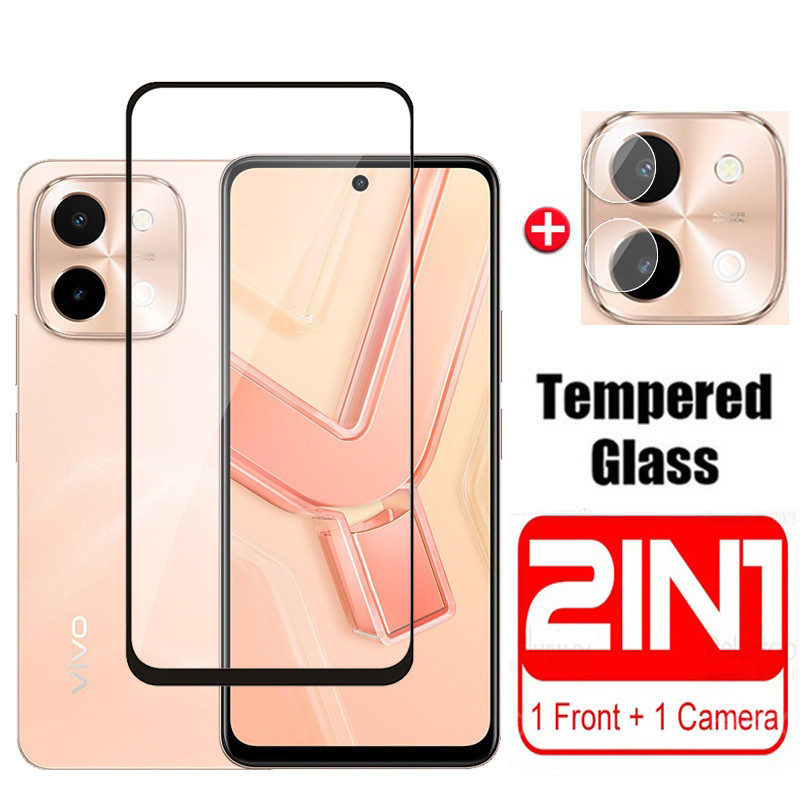 2in1 กระจกนิรภัยสําหรับ Vivo Y28 4G 2024 ป้องกันหน้าจอคลุมทั้งหมดฟิล์มป้องกันโทรศัพท์สําหรับ VivoY28 Y 28 เลนส์กล้อง