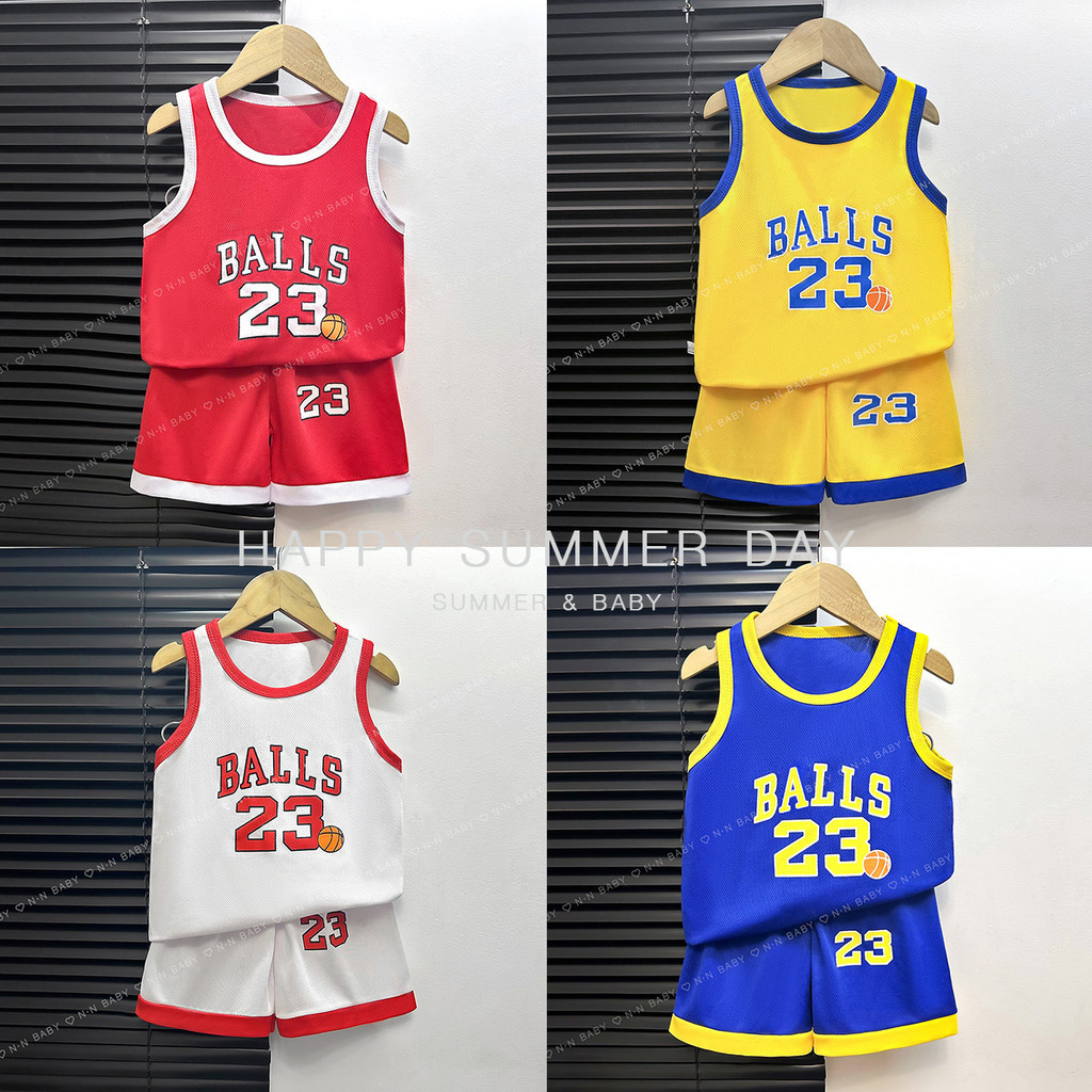 ชุดบาสเด็ก ชุดกีฬาเด็ก เสื้อกร้ามน่าร้อน เสื้อกร้าม+กางเกงขาสั้น Size 90-130 cm