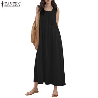 Zanzea ชุดเดรสทรงเอทรงหลวมแขนกุดคอวีลําลองสําหรับผู ้ หญิงเก…