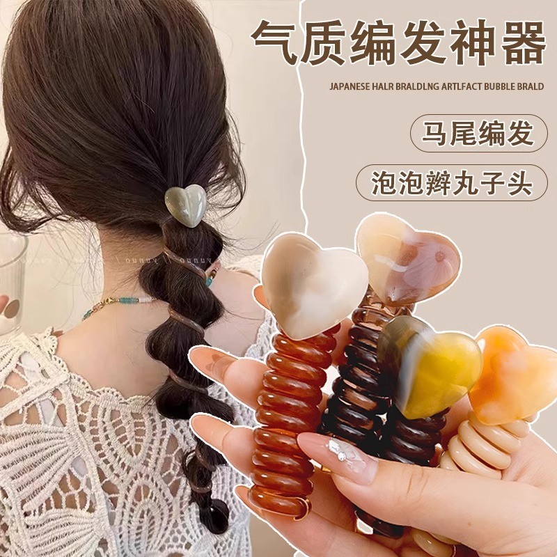 Bubble Braided แถบคาดศีรษะยาง Band Headdress สไตล ์ เกาหลี Love สายโทรศัพท ์ แหวนผมยืดหยุ ่ นสูงถักผม Handy เครื ่ องมือเชือกผมหญิง