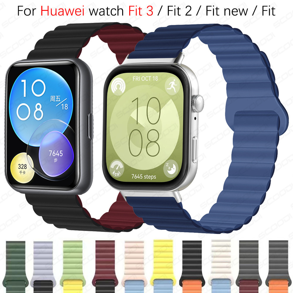 สายซิลิโคนห่วงแม่เหล็กสําหรับ Huawei Watch Fit SE/1/2/3/4/4Pro/5/5Pro สายรัดข้อมือกันน้ําสําหรับเล่นกีฬา