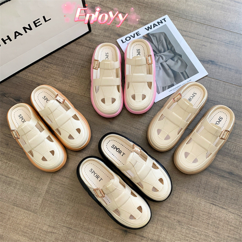 🍓EnJoy🍓 พร้อมส่ง (TO-6480) รองเท้าแตะแฟชั่นผู้หญิงแบบสวม เปิดปลายเท้า หุ้มหน้าเท้า พื้นนุ่มใส่สบาย รูปที่ 7