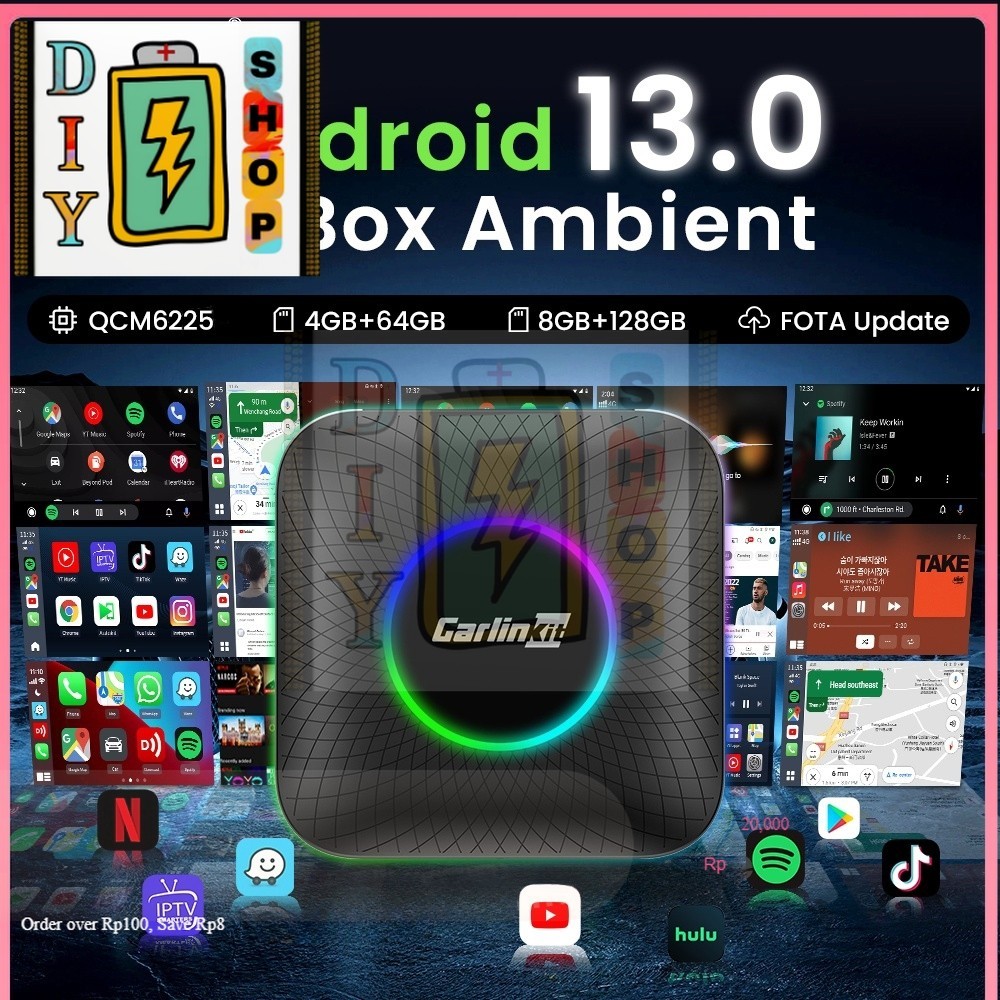 [ส่งด่วนในไทย][พร้อมส่ง] Carlinkit Android 13 Ambient CarPlay Ai Box ,RAM8GB+128GB,8-Core,Snapdragon QCM 6225,Wireless C