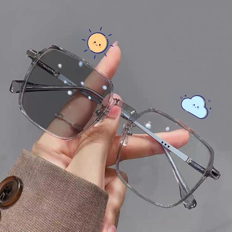 🌀 เปลี่ยนสีแว่นตาป้องกันแสงสีฟ้า +50°~+400° แฟชั่น แว่นอ่านหนังสือ photochromic BSLH-077