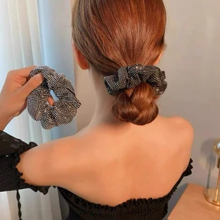 เวอร ์ ชั ่ นเกาหลี Rhinestone Scrunchy Tie ผ ้ าเงาผมยางรัดผมอุปกรณ ์ เสริมผมผู ้ หญิง