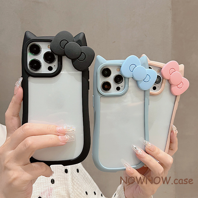 Ins หวานและเย็นสไตล์สาวสามมิติซิลิโคนโบว์โปร่งใส anti drop หูแมวเคสโทรศัพท์สําหรับ iPhone 15 14 13 12 11 Pro MAX X XR XS MAX 7 8 Plus SE 2020