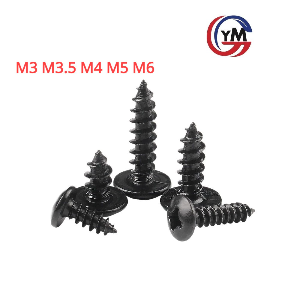 [YHM1 ] น็อต สกรู หัวร่ม หัวกระทะ แฉก T+ เหล็กชุบสีดำ เกลียวปล่อย / Truss an Head Phillip Tapping Screw M3M3.5M4M5M6