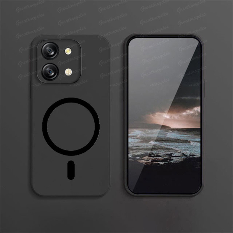 Vivo Y28 4G V2352 Y28 5G V2315 เคสโทรศัพท์สีดํา Matte Soft TPU Case พร้อมสติกเกอร์ชาร์จไร้สายแม่เหล็