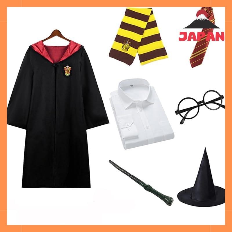 [Direct from Japan][Brand New][KOCEKID] Harry Potter Style Cosplay Kids Harry Potter Robe Halloween Cosplay Costume Kids (Robe + Tie + Scarf + Shirt + Glasses + Hat + Magic Wand) Christmas Party School Festival Event Cultural Festival (110~150 Size)