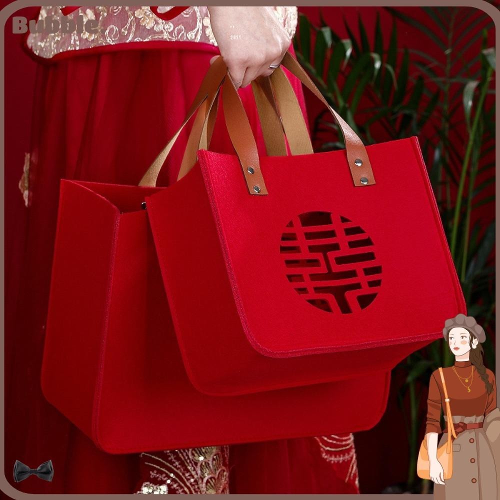 Bubble Felt Gift Bag , Square Shape PU Handle Candy Lucky Bag, Felt Storage Bag