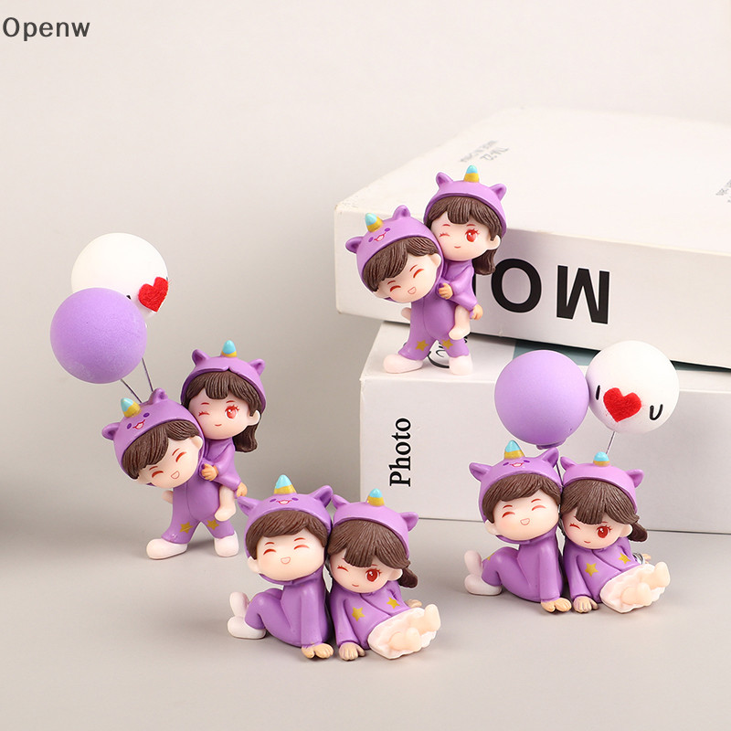 Openw 1 คู่น่ารักการ์ตูนสร้างสรรค์ชุดนอนสีม่วงคู่เครื่องประดับตกแต่งรถยนต์คอนโซลกลางรถอุปกรณ์ตกแต่งภายใน GOOD