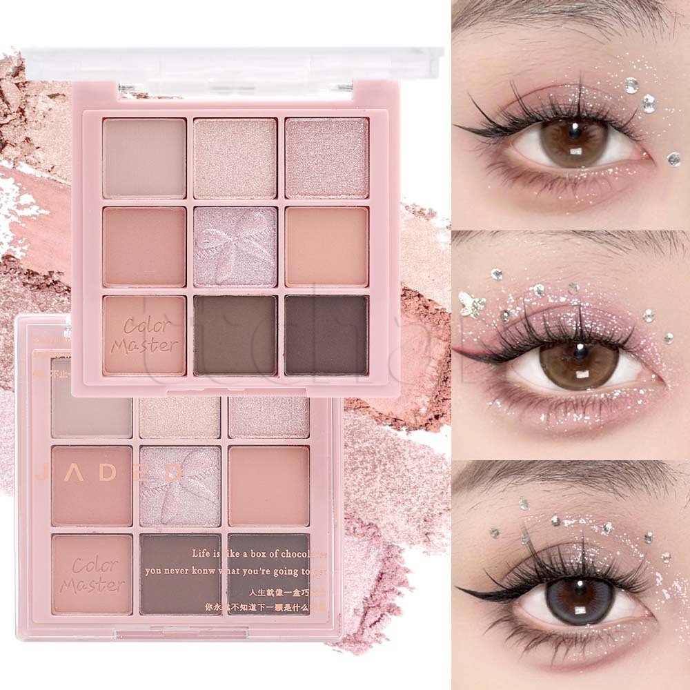 แผ่นอายแชโดว์ 9 สี - กันน้ํา ติดทนนาน ทนทาน - เครื่องสําอางสําหรับแต่งตา - เม็ดสีตาชิมเมอร์ - Matte Glitter Eyeshadow Palette