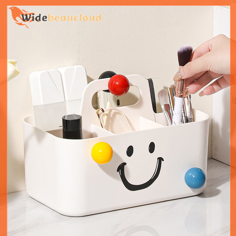 Widebeaucloud ครีมสไตล์หน้ายิ้มตะกร้าเก็บเครื่องสําอางผลิตภัณฑ์ดูแลผิวเครื่องประดับริมฝีปากเครื่องเขียนเดสก์ท็อปกล่องเก็บของเบ็ดเตล็ด Nice