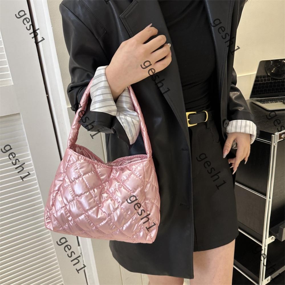กระเป๋าสะพาย GESH1, Down Cotton Cushion Solid Underarm Bag, ขายดี Puffy Casual Quilted Totes Bag