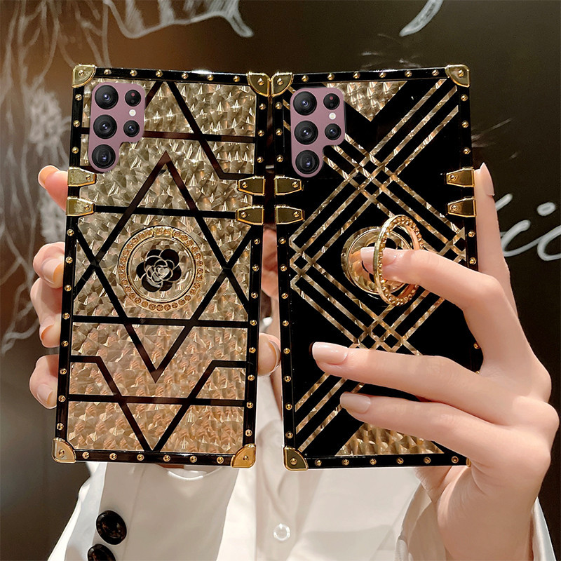 ปลอก Samsung S24 Ultra S23 Ultra S22 Ultra S21 FE S10+ Note20 Note10+ แฟชั่นตาราง Phantom Flowers เคสกันกระแทกพร้อมที่วางแหวน