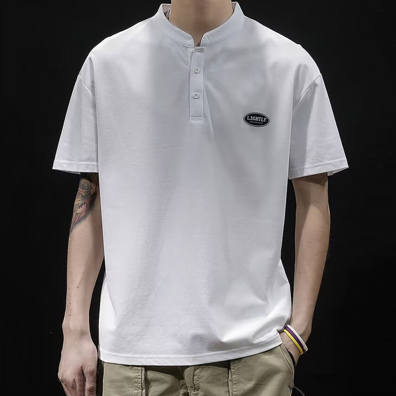 เสื้อโปโลชาย ฤดูร้อนหลวมสบายๆแฟชั่นจีนยืนคอปกแขนสั้นเสื้อโปโล เสื้อคอปกผู้ชาย