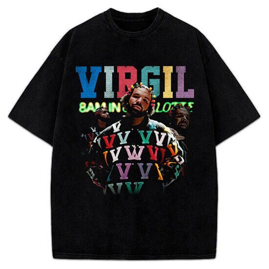 Drake 8Am In Charlotte For All The Dogs Virgil Tribute Graphic เสื้อยืดสีดํา