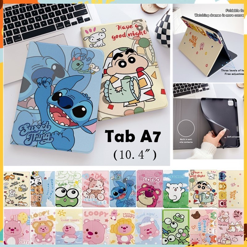 SAMSUNG กรณีสมาร์ทสําหรับsamsung Galaxy Tab A7 10.4 2020 2022 SM-T509 T500 T505 T507 เด็กน่ารักการ์ตูนBeaver Stitchขาตั้งสตรอเบอร์รี่หมีหนังกันกระแทกWithปากกา