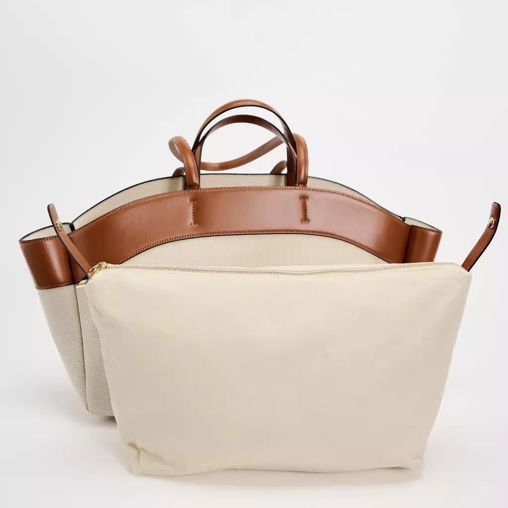 Zara Womens New Canvas Tote Bag 2in1 Large Capacity Fashion Shopping Bag Shoulder Bag Handbag