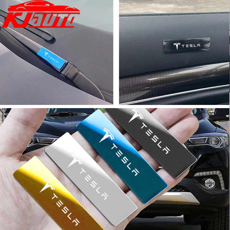 Tesla รถ Body Fender โลหะด้านข้างสติกเกอร์สัญลักษณ์หน้าต่างอัตโนมัติสติกเกอร์ตกแต่งสติกเกอร์ปัดน้ําฝนรถยนต์สําหรับ Tesla รุ่น 3 X Y GT อุปกรณ์เสริม