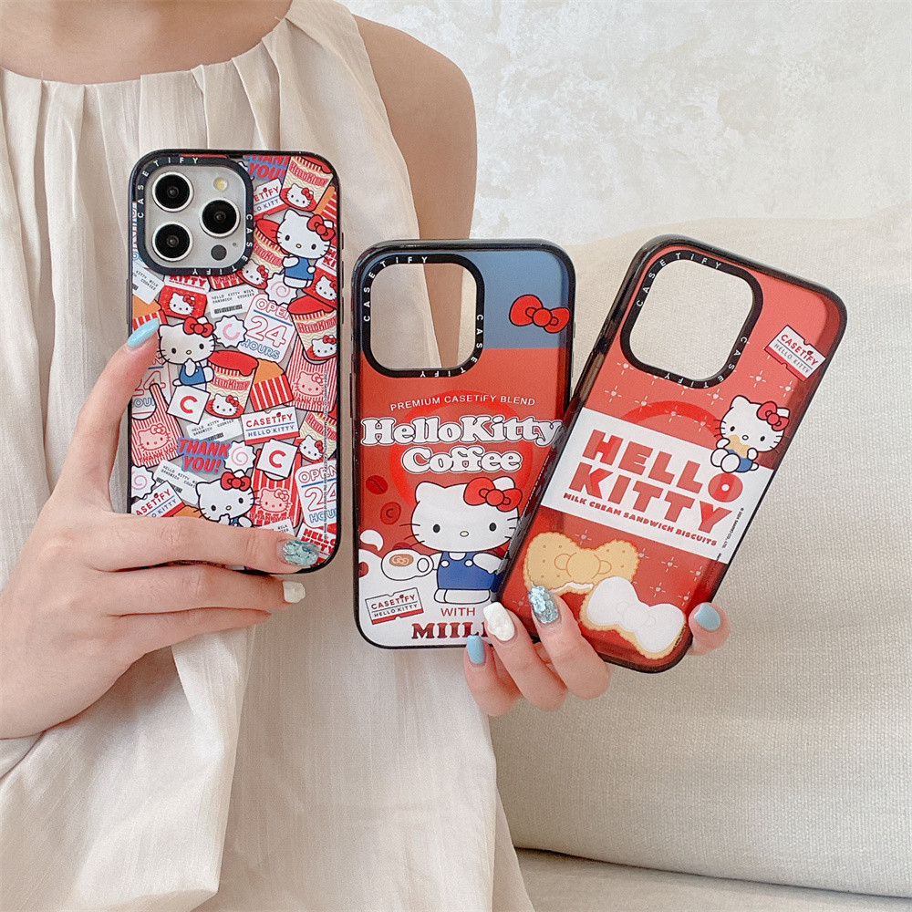 Casetifg Hello Kitty Limited Edition กันกระแทกแม่เหล็กชาร์จเคสโทรศัพท์พร้อมกล่องสําหรับ iPhone 15 12 13 14 Pro Max Plus Clear Soft ด้านข้างซิลิโคนป้องกันปลอกอะคริลิคปกแข็ง