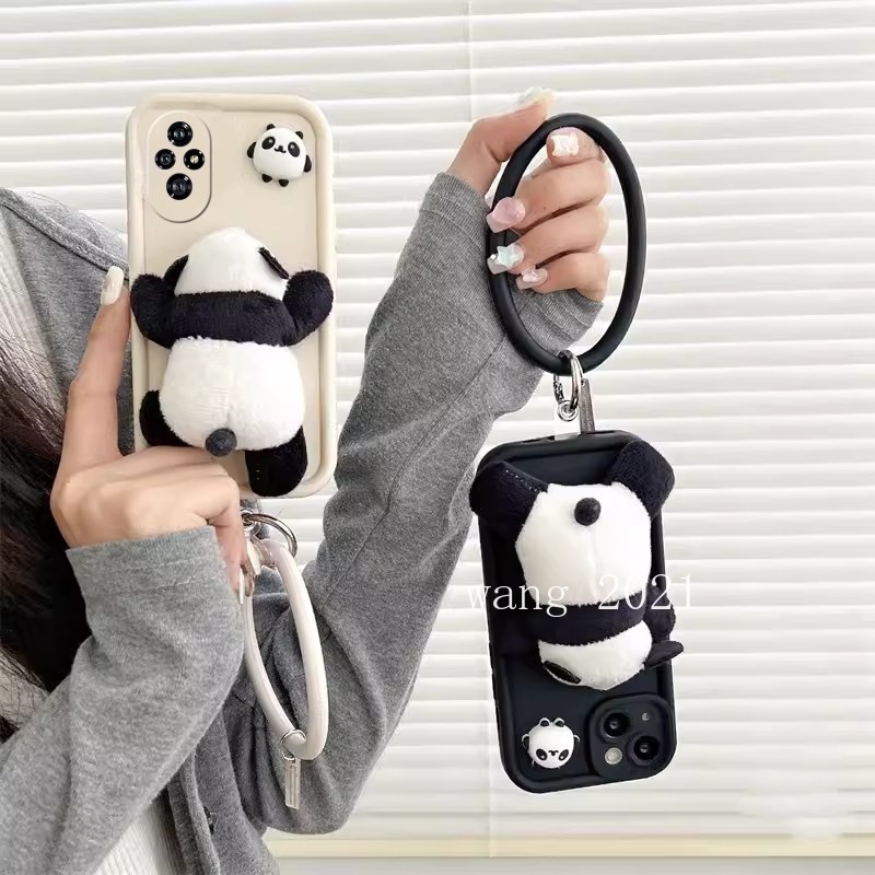 ปลอก Honor 200 Pro 5G Honor200 Lite Huawei Pura 70 Pura70 Pro Pura70 Ultra น่ารัก Panda ตุ๊กตาตุ๊กตาการ์ตูนเคสโทรศัพท์เลนส์ป้องกันซิลิโคนกันกระแทกปกอ่อนพร้อมสร้อยข้อมือ