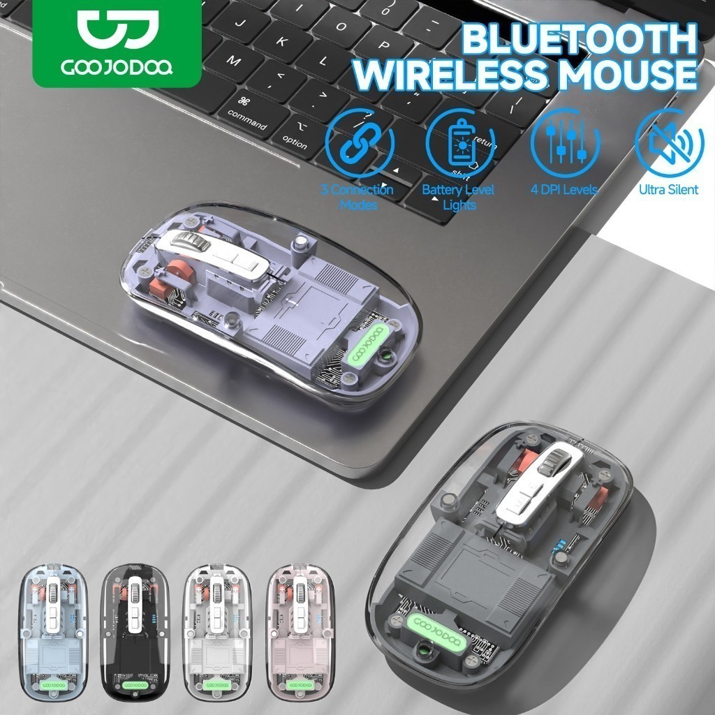 GOOJODOQ เมาส ์ บลูทูธโปร ่ งใสไร ้ สาย DPI สําหรับแล ็ ปท ็ อป iPad แท ็ บเล ็ Android