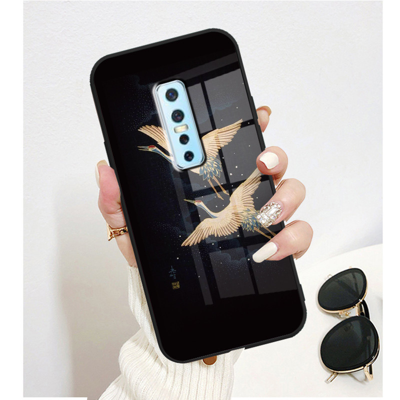 ปลอกแก ้ ว Vivo V17 pro 1910 เคสกระจกนิรภัย ปกหลังแข ็ ง ขอบซิลิคอนอ ่ อน
