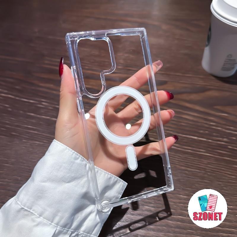 SAMSUNG แม่เหล็กโปร่งใสไร้สายชาร์จนุ่มกันกระแทกเคสโทรศัพท์สําหรับsamsung Galaxy Ultra S25 S24 S23 S22 Ultra S21 Plus S20 FE A55 A54 A34 A73 A53 A52 A32 เคสโทรศัพท์ฝาครอบ