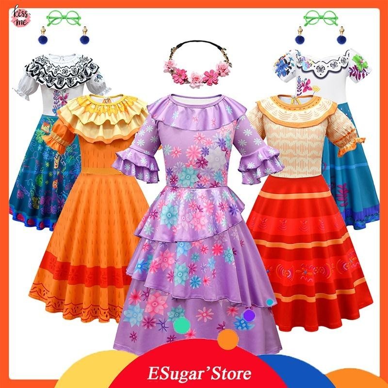 SL1 Encanto Mirabel Isabella Madrigal คอสเพลย์เครื่องแต่งกายสาวชุดชุดแฟนซีฮาโลวีนชุดเจ้าหญิงแว่นตา E