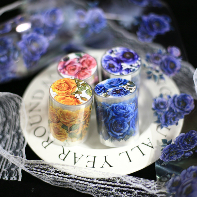 Qouzmo 50 มม.*2 M Vintage Junk journal Supplies PET masking tape[Dream Flower rhyme series]diy scrapbooking diary deco tapes bo carft ดอกไม้รูปแบบเครื่องเขียน planner