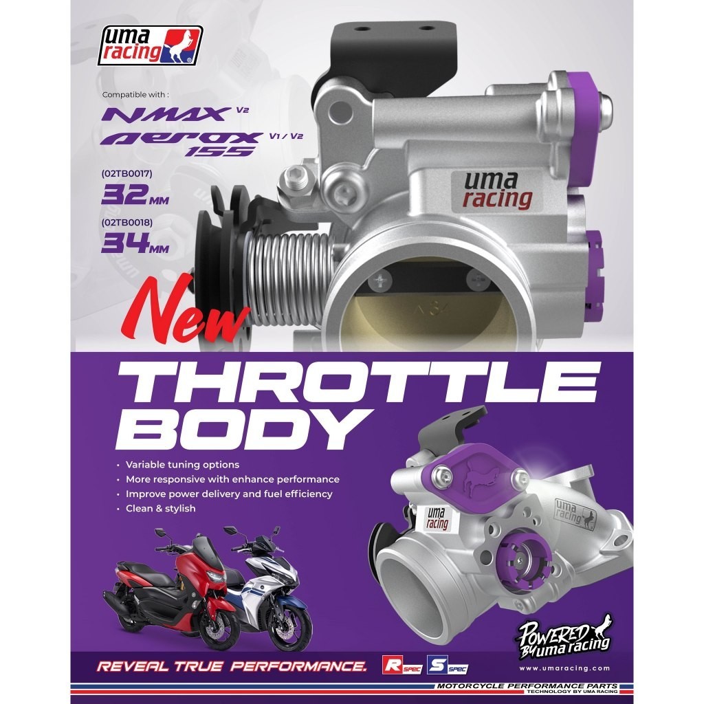 UMA RACING YAMAHA NVX 155 V1-V2 AERO155 NMAX V2 32MM 34MM RACING THROTTLE BODY -NEW SPEC,