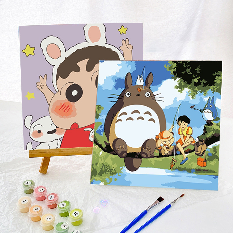 ภาพวาดสีน้ำมันดิจิตอลใส่กรอบ DIY ระบายสีตามตัวเลข ภาพวาดตกแต่งอะคริลิก ของขวัญเด็ก กระตุ้นจินตนาการ
