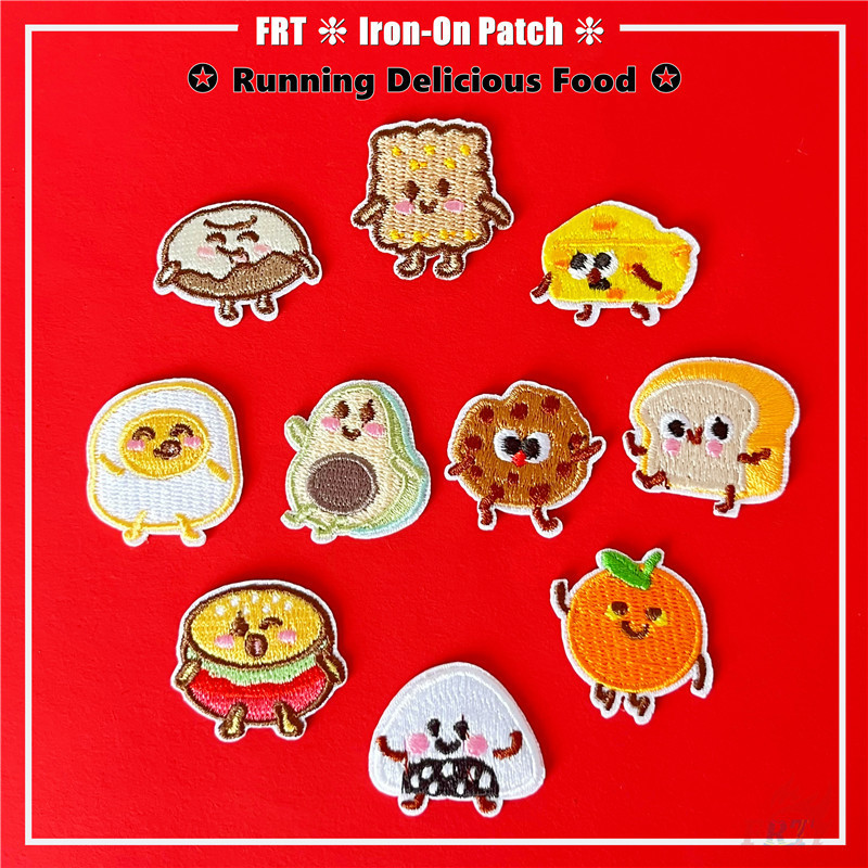 ☸ วิ่งแผ่นแปะรีดอาหารอร่อย ☸ 1ชิ้นชีส/ม้วนข้าว/แฮมเบอร์เกอร์/ขนมปังปิ้ง/ไข่เจียว/อะโวคาโด ทําเอง เย็บบนเหล็กบนป้ายแพทช์